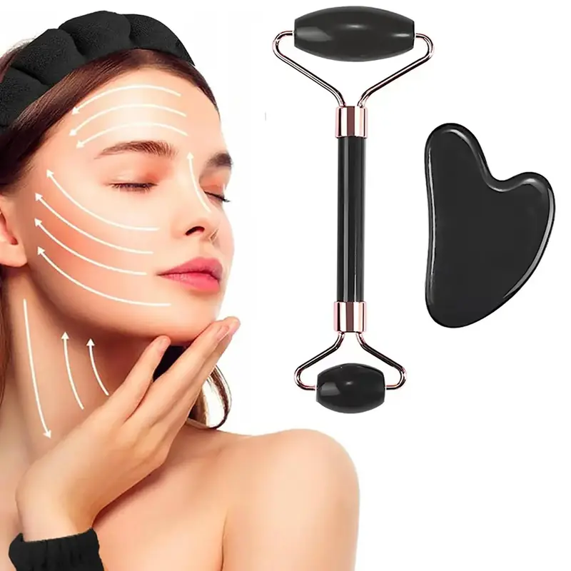Face Massage Tool, 2 Counts/set Face Roller & Body Massage Tool, Including 1 Massage Roller & 1 Heart Shape Gua Sha Board, Fa...