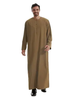 Men's Solid Color Round Neck Long Robe, Loose Casual Comfy Islamic Clothing for Daily Wear, Men's Islamic Clothing for All Se...