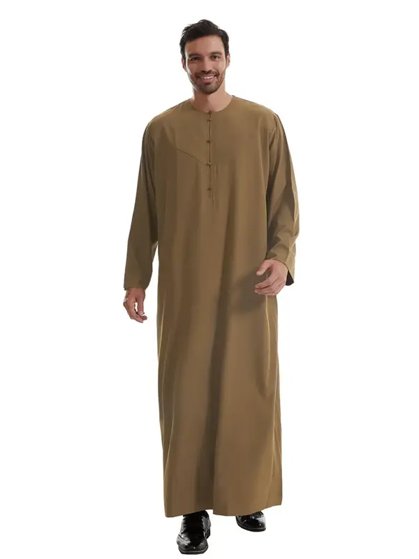 Men's Solid Color Round Neck Long Robe, Loose Casual Comfy Islamic Clothing for Daily Wear, Men's Islamic Clothing for All Se...