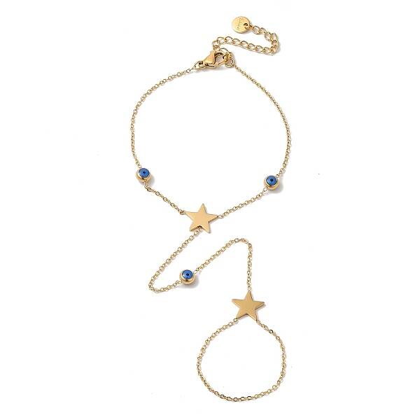 Stainless Steel Royal Blue Enamel Evil Eye & Star Ring Bracelets for Women