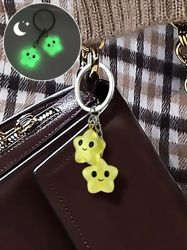 Cute Star Design Keychain, 2024 New Style Glow in The Dark Keychain for Women & Men, Fashion Accessories for Daily Bag Key De...