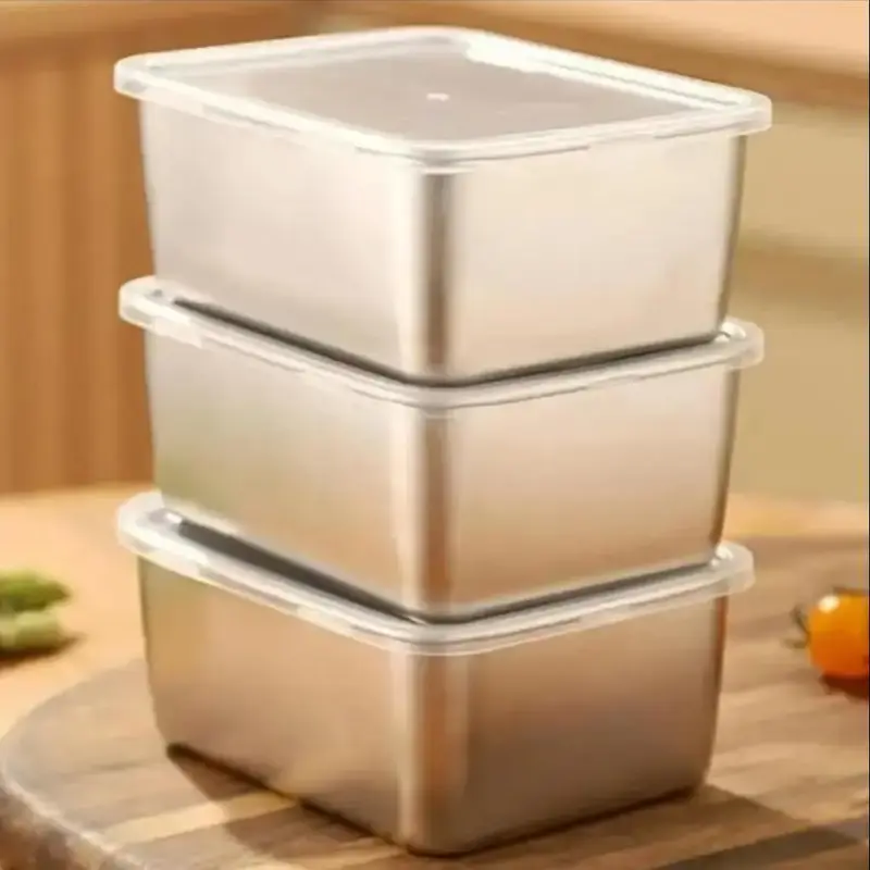 Stainless Steel Lunch Box with Lid, 3 Counts/set Stackable Food Storage Box, Food Storage Container, Kitchen Storage Box for ...