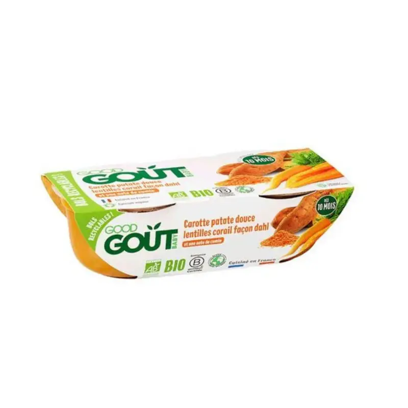 Good Gout Small Organic Baby Dishes Carrot sweet potato coral lentils Dahl style From 10 months 2x190g