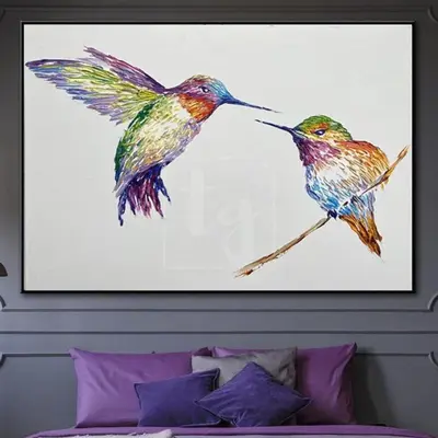 Unique Colibri Painting Bird Abstract Oil Painting Abstract Bird Painting Hummingbird Extra Large Painting | HUMMINGBIRDS