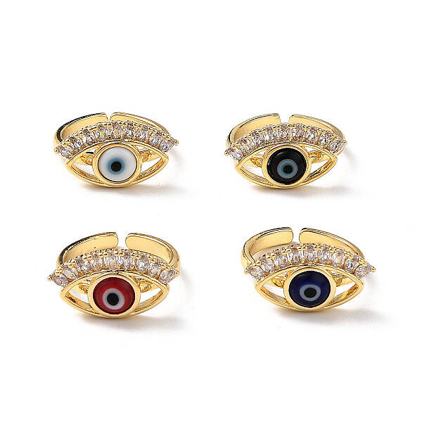 Lampwork Evil Eye Open Cuff Ring with Clear Cubic Zirconia