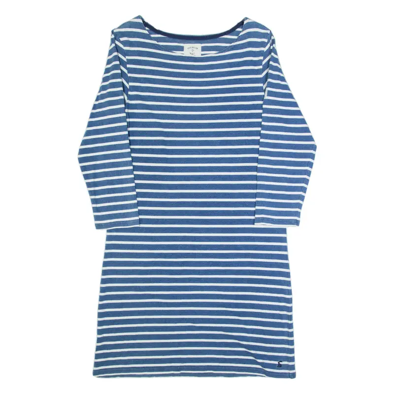 JOULES Womens T-Shirt Dress Blue Striped Long Sleeve Knee Length UK 14