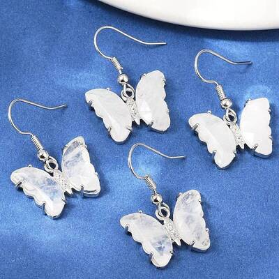 Natural Quartz Crystal Brass Dangle Earrings
