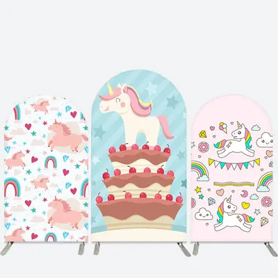 Aperturee Unicorn Cake Rainbow Birthday Party Arch Backdrop Kit | Custom Chiara Arched Covers | Custom Arched Wall Covers | C...