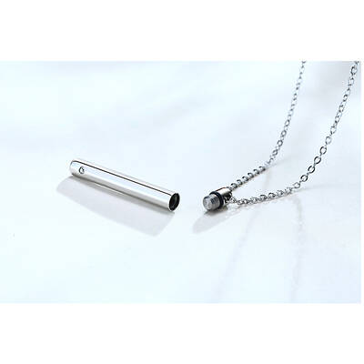 Clear Cubic Zirconia Column Urn Ashes Pendant Necklace