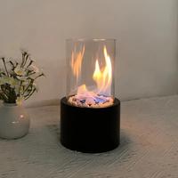 Mini Tabletop Fire Pit, Portable Round Glass Fireplace with Metal-Base, Indoor & Outdoor Brazier for Home Garden Party