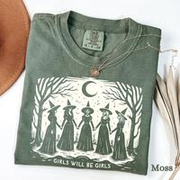 Comfort Colors Vintage Girls Will Be Girls Witch TShirt, Funny WitchTShirt, Vintage Halloween Women T-Shirt, Witchy Vibes Tee