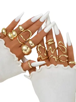 Punk Style Geometric Design Ring Set, Gold Stackable Rings, Fashion Accessories for Women & Girls, Casual Stackable Rings for...