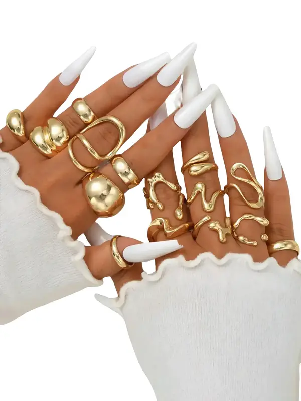 Punk Style Geometric Design Ring Set, Gold Stackable Rings, Fashion Accessories for Women & Girls, Casual Stackable Rings for...