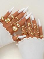 Punk Style Geometric Design Ring Set, Gold Stackable Rings, Fashion Accessories for Women & Girls, Casual Stackable Rings for...
