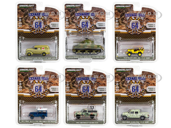 Battalion 64 Set of 6 pieces Series 3 1/64 Diecast Models by Greenlight