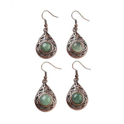 Natural Green Aventurine Teardrop Dangle Earrings