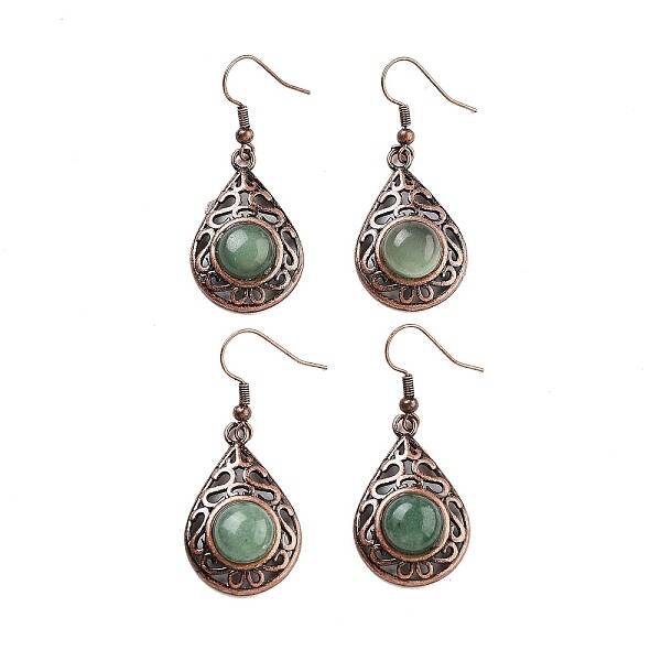 Natural Green Aventurine Teardrop Dangle Earrings