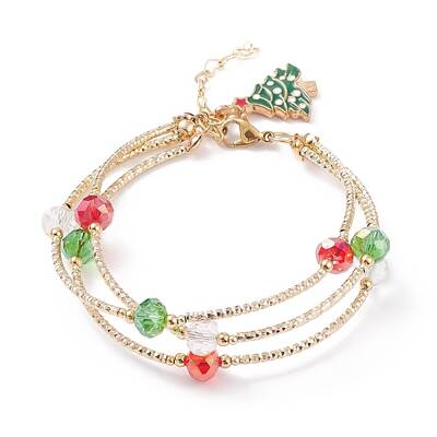 Bling Glass & Brass Tube Beaded Multi-strand Bracelet