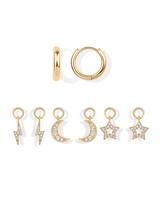 PAVOI 18K Gold Plated Huggie Earrings and Charm Set for Women - Mix and Match Earring Pack with Cubic Zirconia Boho Charms