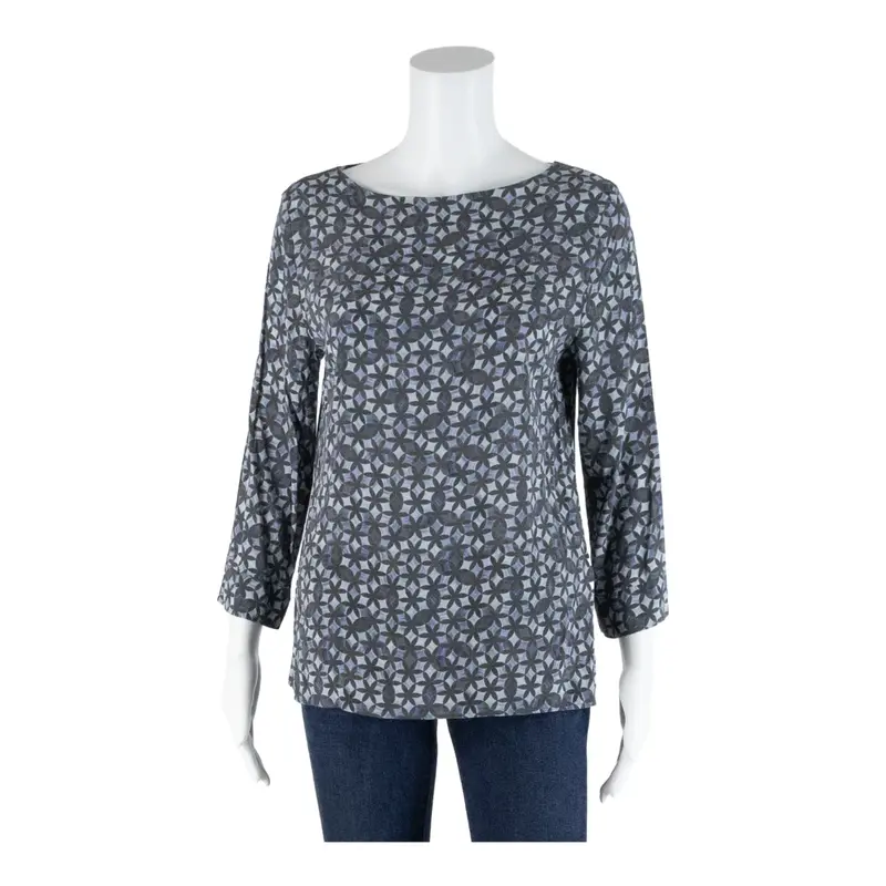 FRATELLI Silk Blend Blue 90s Floral 3/4 Sleeve Top Womens S