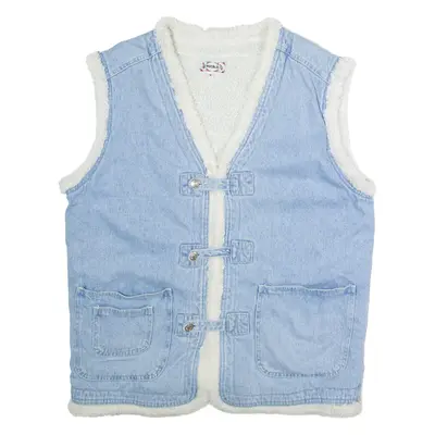 PUEBLO Mens Sherpa Lined Denim Waistcoat Blue 90s M