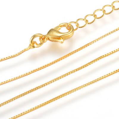 Real 18K Gold Plated Brass Box Chains Necklaces