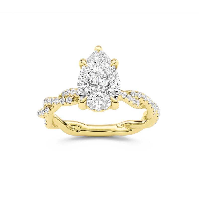 ChiraTan Pear Shape Lab Grown Diamond Engagement Ring | 10K Yellow Gold 3 7/8 CT. TW.