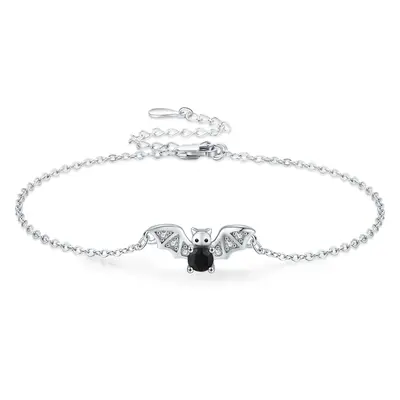 Sterling Silver Round Cubic Zirconia Bat Charm Bracelet