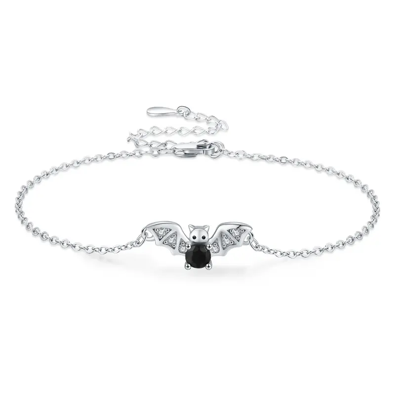 Sterling Silver Round Cubic Zirconia Bat Charm Bracelet
