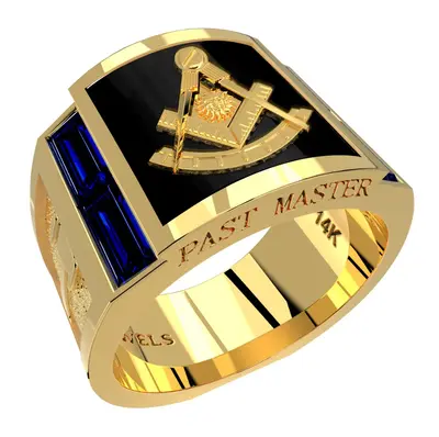 Sterling Silver with Yellow Gold Plated Onxy Freemason Signet Ring for Men