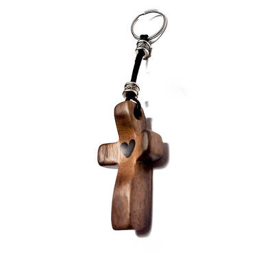 Walnut Heart Cross Pendant Keychain