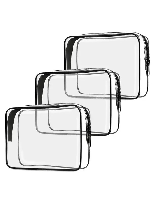 Transparent Square Zipper Makeup Bag, 3pcs/set Waterproof Toiletry Bag, Spring Travel Makeup Cosmetic Storage Bag for Women a...