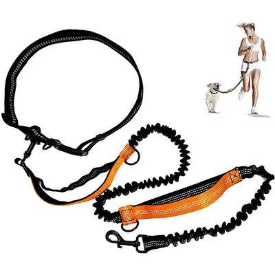 Portable Retractable Dog Leash, Adjustable Reflective Dog Traction Rope, Shock Absorbent Dog Waist Belt with 2 Control Handle