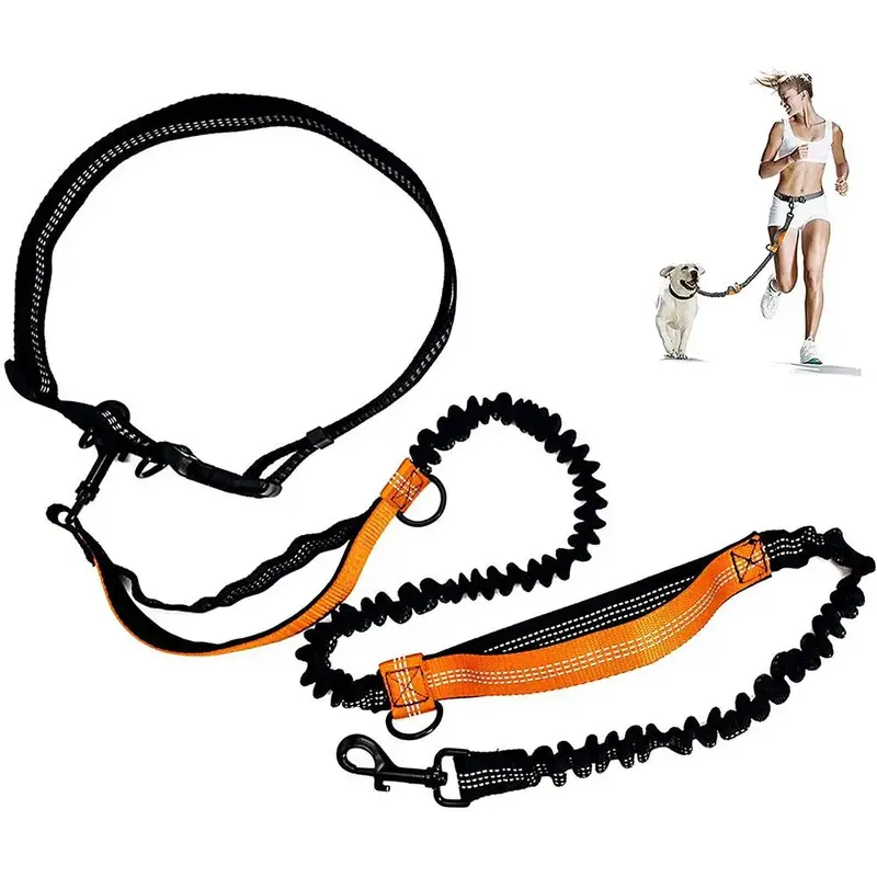 Portable Retractable Dog Leash, Adjustable Reflective Dog Traction Rope, Shock Absorbent Dog Waist Belt with 2 Control Handle