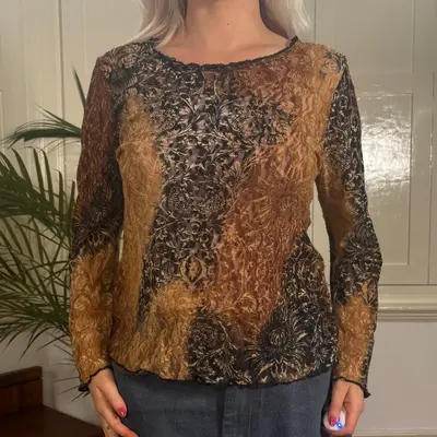 Trae Lace Mesh Top - Small Brown Nylon