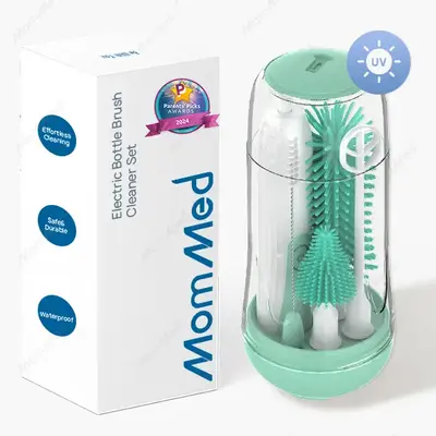 MomMed Bottle Brush, Baby Bottle Brush Set with Silicone Bottle/Pacifier/Straw Brush and Mixing Head, Waterproof Bottle Clean...