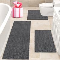 ACCUMTEK Upgrade Extra Large Bathroom Rug Set 3 Pieces Ultra Soft, Thick Absorbent Bath Mats, Non Slip Chenille Toilet Mat fo...