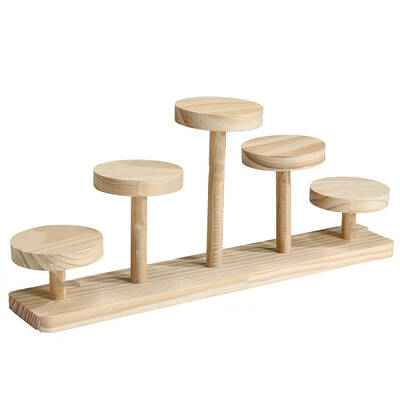 5-Slot Wood Round Tray Minifigures Display Risers