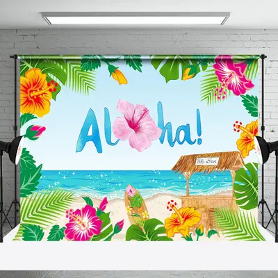 Aloha Monstera Floral Sandy Beach Summer Backdrop
