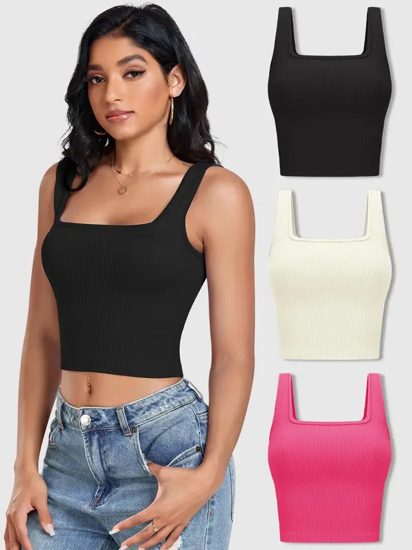 Women's Solid Crop Shapewear Tank Top, Casual Seamless Sleeveless Shapewear Top for Daily Wear, Summer Outfits 2024, Ladies ...