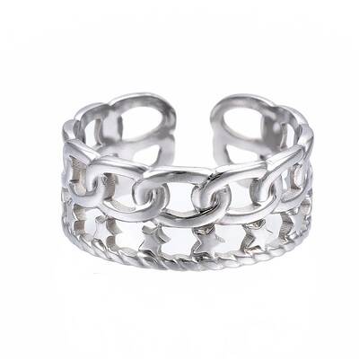 Non-Tarnish 304 Stainless Steel Star Open Cuff Ring