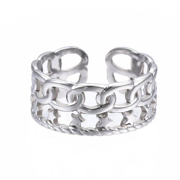 Non-Tarnish 304 Stainless Steel Star Open Cuff Ring