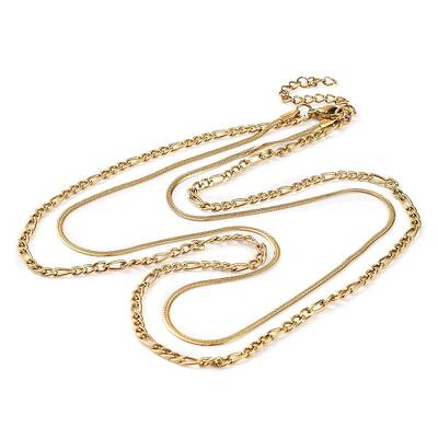 304 Stainless Steel Double Layer Figaro Chain & Herringbone Chain Necklaces for Women