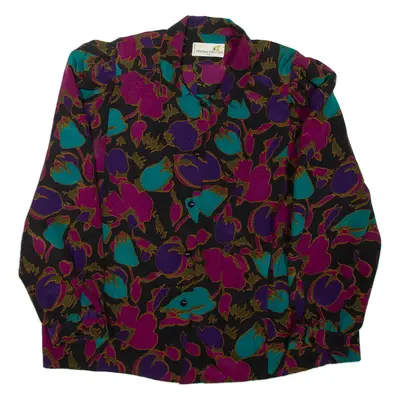 VINCENT BASTIEN Womens Printed Shirt Black Collared Long Sleeve Floral L