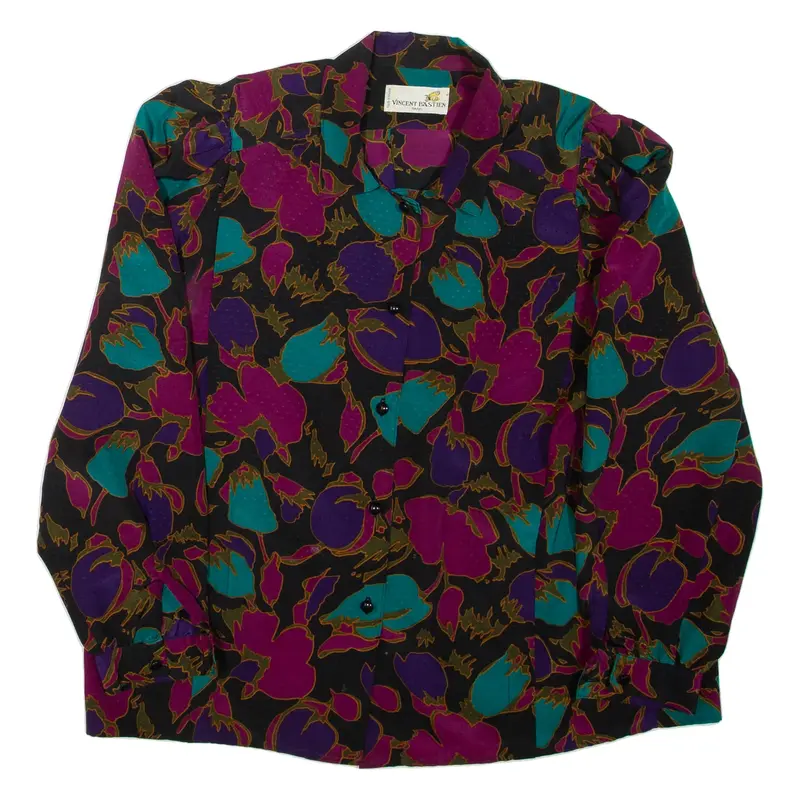 VINCENT BASTIEN Womens Printed Shirt Black Collared Long Sleeve Floral L