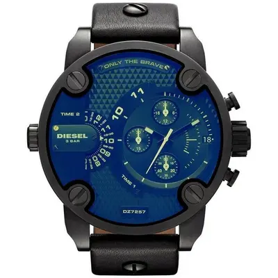 Diesel DZ7257 Bad Ass Chronograph Blue Dial Black Leather Men's Watch