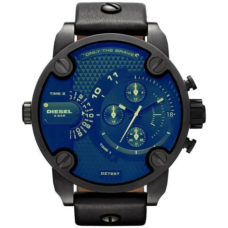 Diesel DZ7257 Bad Ass Chronograph Blue Dial Black Leather Men's Watch