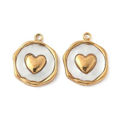 304 Stainless Steel Pave Natural Shell Pendants