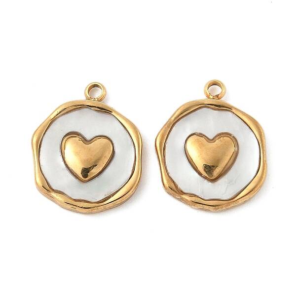 304 Stainless Steel Pave Natural Shell Pendants