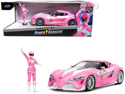 Toyota FT-1 Concept Pink Metallic and Pink Ranger Diecast Figurine Power Rangers Hollywood Rides Series 1/24 Diecast Model Ca...